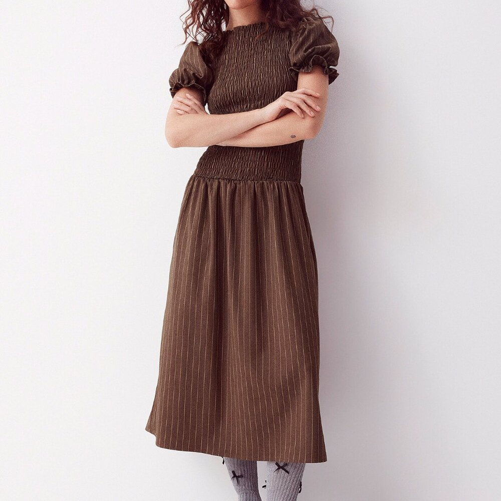 Daisy Street smocked midi dress chocolate espresso